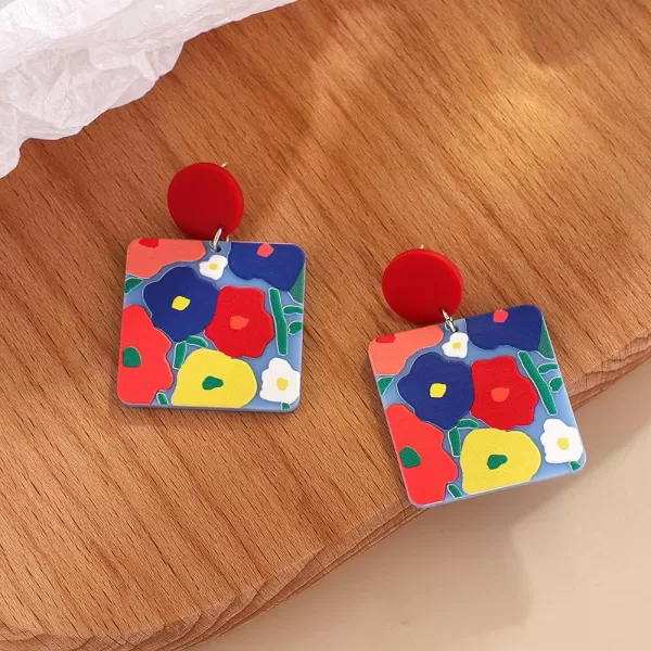 Acrylic Geometric Flower Dangle Earrings for Women Girls Hypoallergenic Lightweight Resin Geometrical Love Heart Floral Statement Drop Dangling Studs Earring Fashion Y2K JewelryColorful