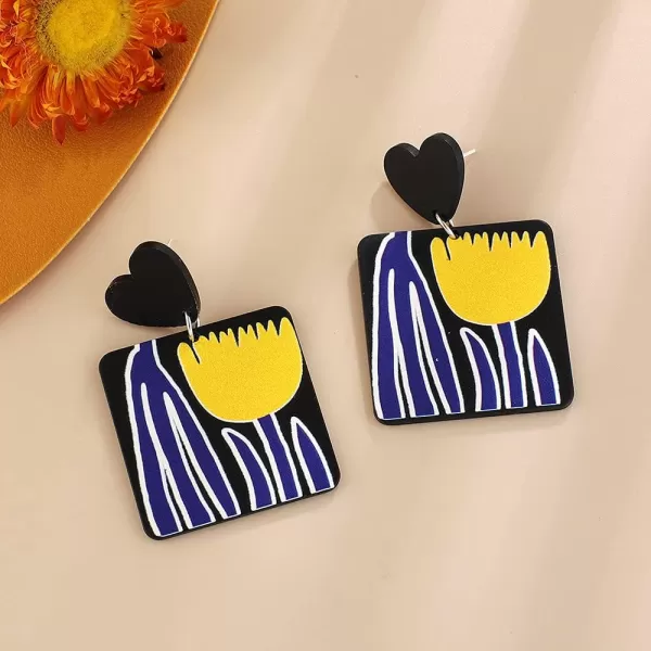 Acrylic Geometric Flower Dangle Earrings for Women Girls Hypoallergenic Lightweight Resin Geometrical Love Heart Floral Statement Drop Dangling Studs Earring Fashion Y2K JewelryTulip