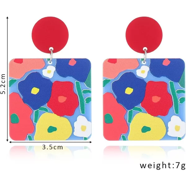 Acrylic Geometric Flower Dangle Earrings for Women Girls Hypoallergenic Lightweight Resin Geometrical Love Heart Floral Statement Drop Dangling Studs Earring Fashion Y2K JewelryColorful