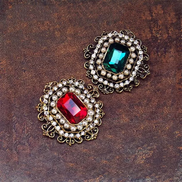 Antique Rhinestone Brooch Pin for Women Girls Gold Tone Vintage Baroque Rectangle Crystal Shell Pearl Boho Victorian Style Brooches Lapel Pins Elegant Wedding Christmas Festival Ornament Jewelry GiftGreen CZ