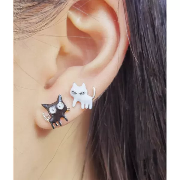 Asymmetrical Black White Cat Earrings for Women Girls Teens 925 Sterling Silver Enamel Cats Kitten Cute Animal Small Studs Earring Hypoallergenic Lovely Jewelry Gift for Pet LoverAsymmetrical Black White Cat Earrings for Women Girls Teens 925 Sterling Silver Enamel Cats Kitten Cute Animal Small Studs Earring Hypoallergenic Lovely Jewelry Gift for Pet Lover