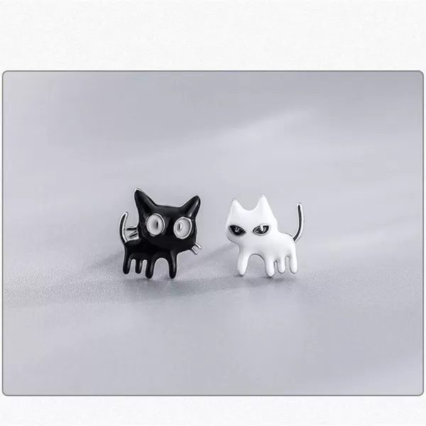 Asymmetrical Black White Cat Earrings for Women Girls Teens 925 Sterling Silver Enamel Cats Kitten Cute Animal Small Studs Earring Hypoallergenic Lovely Jewelry Gift for Pet LoverAsymmetrical Black White Cat Earrings for Women Girls Teens 925 Sterling Silver Enamel Cats Kitten Cute Animal Small Studs Earring Hypoallergenic Lovely Jewelry Gift for Pet Lover