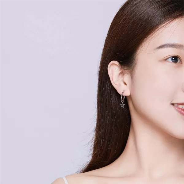 Asymmetrical Star Moon Dangle Hoop Earrings for Women Teen Girls S925 Sterling Silver White Gold Plated Charms Tiny Star Crescent Moon Drop Dangling Polished Cartilage Leverback Earrings Cute JewelryAsymmetrical Star Moon Dangle Hoop Earrings for Women Teen Girls S925 Sterling Silver White Gold Plated Charms Tiny Star Crescent Moon Drop Dangling Polished Cartilage Leverback Earrings Cute Jewelry