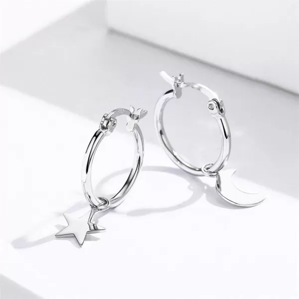 Asymmetrical Star Moon Dangle Hoop Earrings for Women Teen Girls S925 Sterling Silver White Gold Plated Charms Tiny Star Crescent Moon Drop Dangling Polished Cartilage Leverback Earrings Cute JewelryAsymmetrical Star Moon Dangle Hoop Earrings for Women Teen Girls S925 Sterling Silver White Gold Plated Charms Tiny Star Crescent Moon Drop Dangling Polished Cartilage Leverback Earrings Cute Jewelry