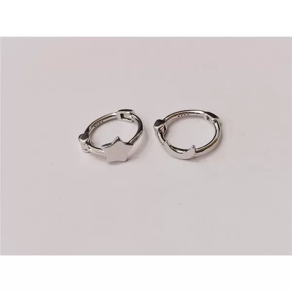 Asymmetrical Star Moon Small Hoop Earrings for Women Girls 925 Sterling Silver Charms Tiny Minimalist Crescent Moon Star Cartilage Clip Cuff Stud Earrings Fashion DelicateSilver