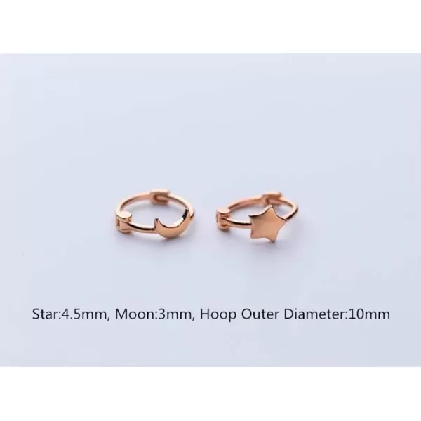 Asymmetrical Star Moon Small Hoop Earrings for Women Girls 925 Sterling Silver Charms Tiny Minimalist Crescent Moon Star Cartilage Clip Cuff Stud Earrings Fashion DelicateRose Gold Plated