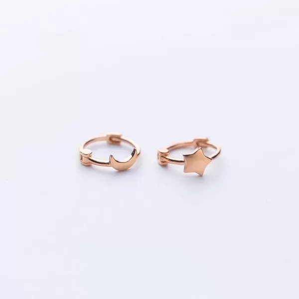 Asymmetrical Star Moon Small Hoop Earrings for Women Girls 925 Sterling Silver Charms Tiny Minimalist Crescent Moon Star Cartilage Clip Cuff Stud Earrings Fashion DelicateRose Gold Plated