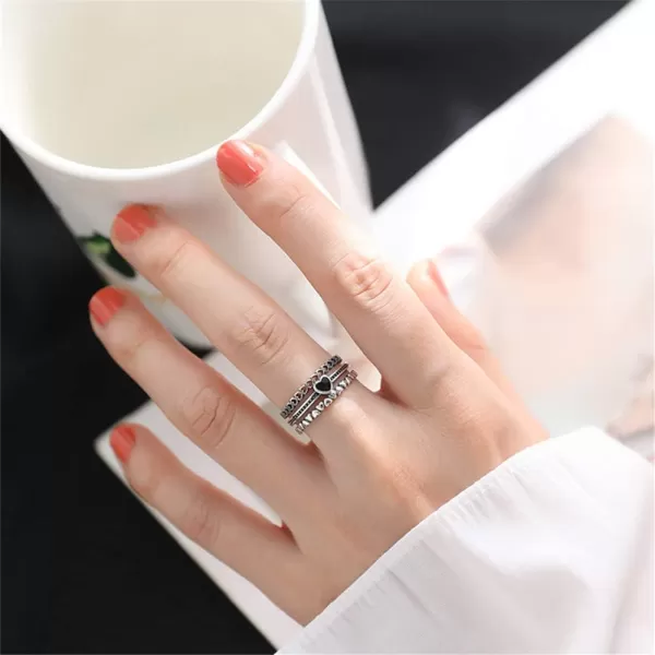 Black CZ Heart Ring for Mom Girlfriend Women Girls Sterling Silver Statement Expandable Open Bands Infinity Love Rings Vintage Jewelry Dainty Anniversary Christmas Valentines GiftBlack CZ Heart Ring for Mom Girlfriend Women Girls Sterling Silver Statement Expandable Open Bands Infinity Love Rings Vintage Jewelry Dainty Anniversary Christmas Valentines Gift