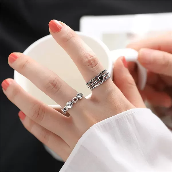 Black CZ Heart Ring for Mom Girlfriend Women Girls Sterling Silver Statement Expandable Open Bands Infinity Love Rings Vintage Jewelry Dainty Anniversary Christmas Valentines GiftBlack CZ Heart Ring for Mom Girlfriend Women Girls Sterling Silver Statement Expandable Open Bands Infinity Love Rings Vintage Jewelry Dainty Anniversary Christmas Valentines Gift