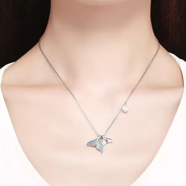 Blue Crystal Mermaid Tail Pearl Pendant Necklace for Women Teen Girls Sterling Silver Cute CZ Dainty Y Chain Delicate Jewelry BoxBlue Crystal Mermaid Tail Pearl Pendant Necklace for Women Teen Girls Sterling Silver Cute CZ Dainty Y Chain Delicate Jewelry Box