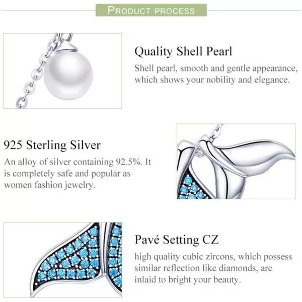 Blue Crystal Mermaid Tail Pearl Pendant Necklace for Women Teen Girls Sterling Silver Cute CZ Dainty Y Chain Delicate Jewelry BoxBlue Crystal Mermaid Tail Pearl Pendant Necklace for Women Teen Girls Sterling Silver Cute CZ Dainty Y Chain Delicate Jewelry Box