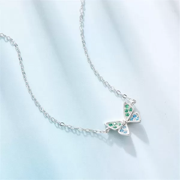 Blue Green Butterfly Crystal Pendant Necklace for Women Girls S925 Sterling Silver Cubic Zirconia Charm Dainty Simple Small Choker Necklaces Adjustable Chain Fashion Jewelry Birthday Wedding Christmas Gifts SilverBlue Green Butterfly Crystal Pendant Necklace for Women Girls S925 Sterling Silver Cubic Zirconia Charm Dainty Simple Small Choker Necklaces Adjustable Chain Fashion Jewelry Birthday Wedding Christmas Gifts Silver