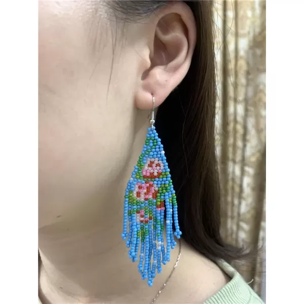 Blue Long Fringe Drop Dangle Statement Earrings for Women Girls Acrylic Resin Boho Ball Beaded Flower Tassel Chain Rice Beads Woven Chandelier Tribal Exaggerated Piercing Hook Ear JewelryBlue Long Fringe Drop Dangle Statement Earrings for Women Girls Acrylic Resin Boho Ball Beaded Flower Tassel Chain Rice Beads Woven Chandelier Tribal Exaggerated Piercing Hook Ear Jewelry
