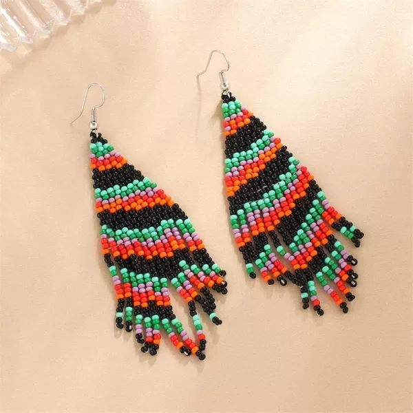 Boho Beaded Christmas Statement Dangle Drop Earrings for Women Girls Handmade Acrylic Resin Ball Beads Lightweight Charms Fish Hook Dangling Stud Dainty Xmas Tree Holiday Style Jewelry GiftsGreen