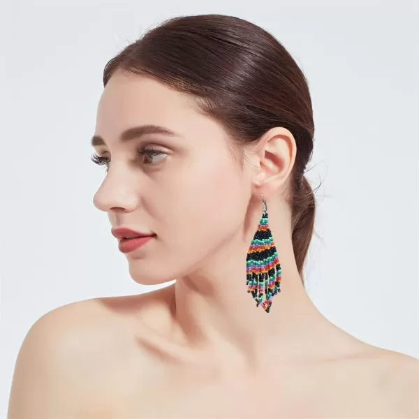 Boho Beaded Christmas Statement Dangle Drop Earrings for Women Girls Handmade Acrylic Resin Ball Beads Lightweight Charms Fish Hook Dangling Stud Dainty Xmas Tree Holiday Style Jewelry GiftsGreen
