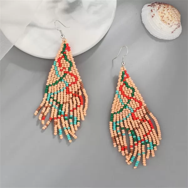 Boho Beaded Christmas Statement Dangle Drop Earrings for Women Girls Handmade Acrylic Resin Ball Beads Lightweight Charms Fish Hook Dangling Stud Dainty Xmas Tree Holiday Style Jewelry GiftsPink