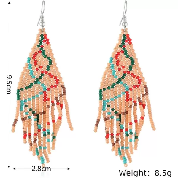 Boho Beaded Christmas Statement Dangle Drop Earrings for Women Girls Handmade Acrylic Resin Ball Beads Lightweight Charms Fish Hook Dangling Stud Dainty Xmas Tree Holiday Style Jewelry GiftsPink