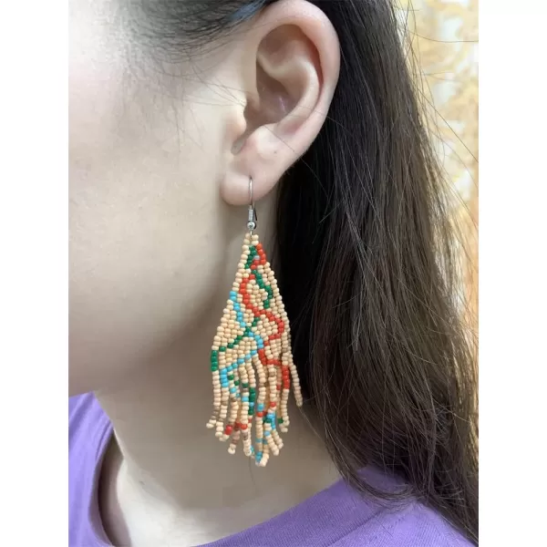 Boho Beaded Christmas Statement Dangle Drop Earrings for Women Girls Handmade Acrylic Resin Ball Beads Lightweight Charms Fish Hook Dangling Stud Dainty Xmas Tree Holiday Style Jewelry GiftsPink