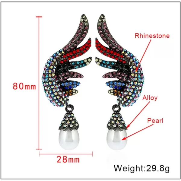 Boho Big Angel Wing Dangle Earrings for Women Girls Charms AB Crystal Imitation Pearl Drop Dangling Colorful CZ Black Statement Earring Lightweight Birthday Party JewelryBoho Big Angel Wing Dangle Earrings for Women Girls Charms AB Crystal Imitation Pearl Drop Dangling Colorful CZ Black Statement Earring Lightweight Birthday Party Jewelry