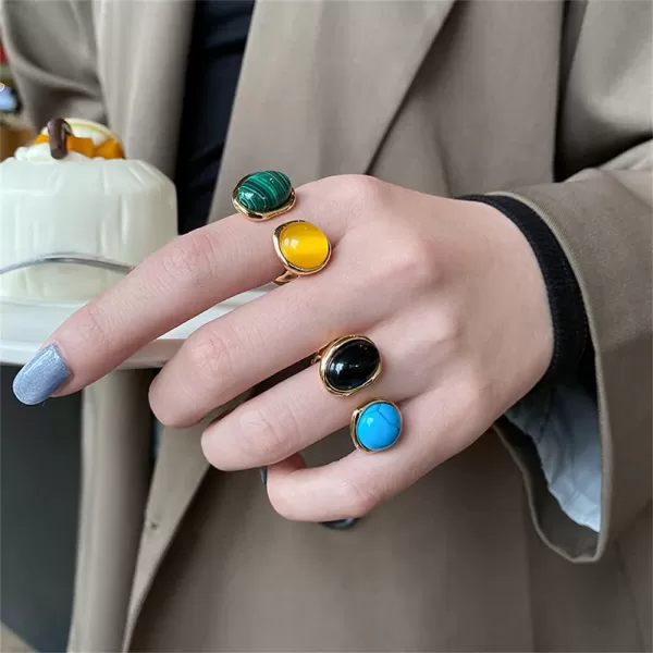 Boho Cat Eyes Statement Open Band Ring for Women Girls Gold Plated Bohemian Imitation Green Texture Malachite Yellow Opal Finger Rings Comfort Fit Retro Y2K JewelryBoho Cat Eyes Statement Open Band Ring for Women Girls Gold Plated Bohemian Imitation Green Texture Malachite Yellow Opal Finger Rings Comfort Fit Retro Y2K Jewelry