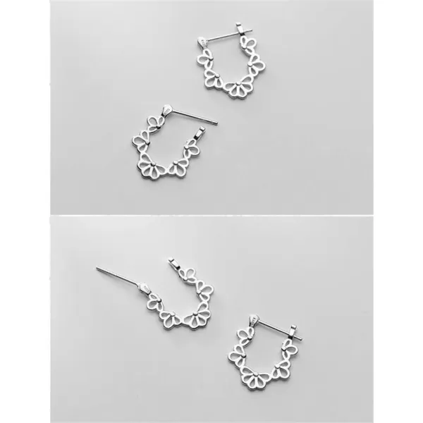 Boho Filigree Huggie Hoop Earrings for Women Girls S925 Sterling Silver Fashion Vintage Bohemian Hollow Flower Leverback ClickTop Small Hoops Earring Dainty Best Friends Gifts for MomSilver