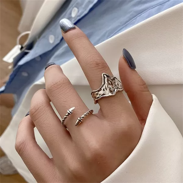Boho Lava Statement Open Band Ring for Women Girls Silver Plated Vintage Hammered Geometric Irregular Thick Chunky Tail Finger Rings Simple Retro Y2K JewelryBoho Lava Statement Open Band Ring for Women Girls Silver Plated Vintage Hammered Geometric Irregular Thick Chunky Tail Finger Rings Simple Retro Y2K Jewelry