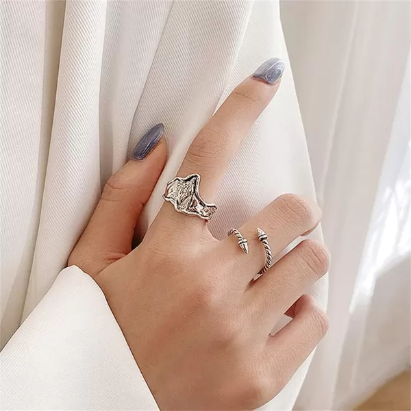 Boho Lava Statement Open Band Ring for Women Girls Silver Plated Vintage Hammered Geometric Irregular Thick Chunky Tail Finger Rings Simple Retro Y2K JewelryBoho Lava Statement Open Band Ring for Women Girls Silver Plated Vintage Hammered Geometric Irregular Thick Chunky Tail Finger Rings Simple Retro Y2K Jewelry