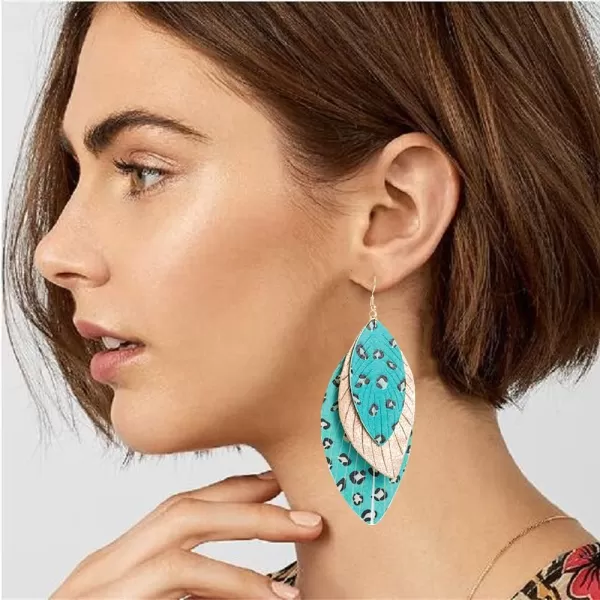 Boho Layered Leather Leaf Earrings for Women Girls Vintage Leopard Print Long Big Summer Statement Drop Dangle Hook Stud Lightweight Vintage Bohemian Beachy Jewelry GreenBoho Layered Leather Leaf Earrings for Women Girls Vintage Leopard Print Long Big Summer Statement Drop Dangle Hook Stud Lightweight Vintage Bohemian Beachy Jewelry Green