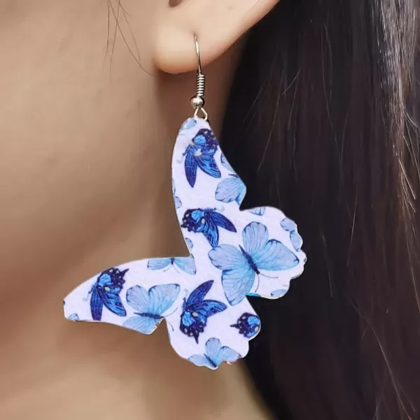Boho Leather Butterfly Dangle Hook Earrings for Women Girls Colorful Animal Insect Monarch Butterflies Statement Drop Dangling Lightweight Earring Nickel Free Summer Beach Vacation Party Y2K JewelryWhite