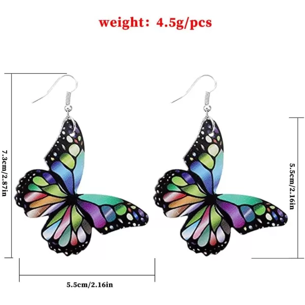 Boho Leather Butterfly Dangle Hook Earrings for Women Girls Colorful Animal Insect Monarch Butterflies Statement Drop Dangling Lightweight Earring Nickel Free Summer Beach Vacation Party Y2K JewelryBlack