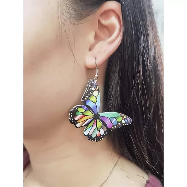 Boho Leather Butterfly Dangle Hook Earrings for Women Girls Colorful Animal Insect Monarch Butterflies Statement Drop Dangling Lightweight Earring Nickel Free Summer Beach Vacation Party Y2K JewelryBlack