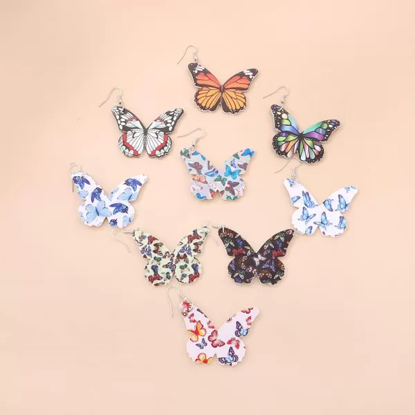 Boho Leather Butterfly Dangle Hook Earrings for Women Girls Colorful Animal Insect Monarch Butterflies Statement Drop Dangling Lightweight Earring Nickel Free Summer Beach Vacation Party Y2K JewelryOrange