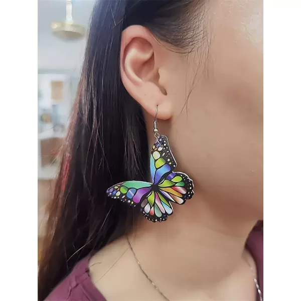 Boho Leather Butterfly Dangle Hook Earrings for Women Girls Colorful Animal Insect Monarch Butterflies Statement Drop Dangling Lightweight Earring Nickel Free Summer Beach Vacation Party Y2K JewelryBlack