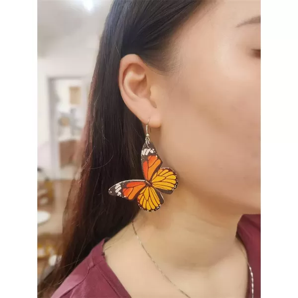 Boho Leather Butterfly Dangle Hook Earrings for Women Girls Colorful Animal Insect Monarch Butterflies Statement Drop Dangling Lightweight Earring Nickel Free Summer Beach Vacation Party Y2K JewelryOrange