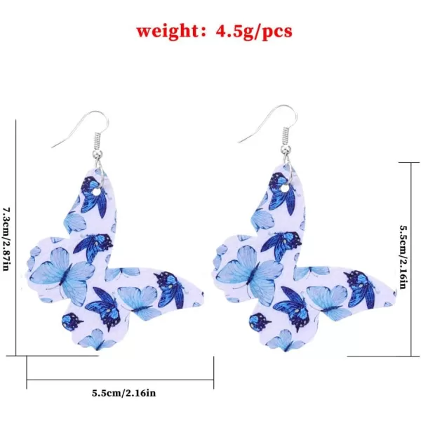 Boho Leather Butterfly Dangle Hook Earrings for Women Girls Colorful Animal Insect Monarch Butterflies Statement Drop Dangling Lightweight Earring Nickel Free Summer Beach Vacation Party Y2K JewelryWhite