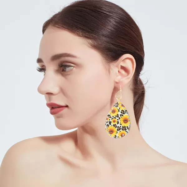 Boho Leather Teardrop Earrings for Women Girls Leaf Flower Printing AB Crystal Long Big Summer Statement Drop Dangle Hook Stud Handmade Lightweight Bohemian Antique Beachy JewelryLeopard Print