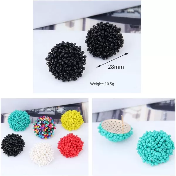 Boho Statement Beaded Stud Earrings for Women Teen Girls Piercing Ear Big Round Cuff Post Screw Back Bohemia Handmade Colorful Seed Mini Beads Cluster Wrap Whimsical Fashion Earrings Jewelryblack