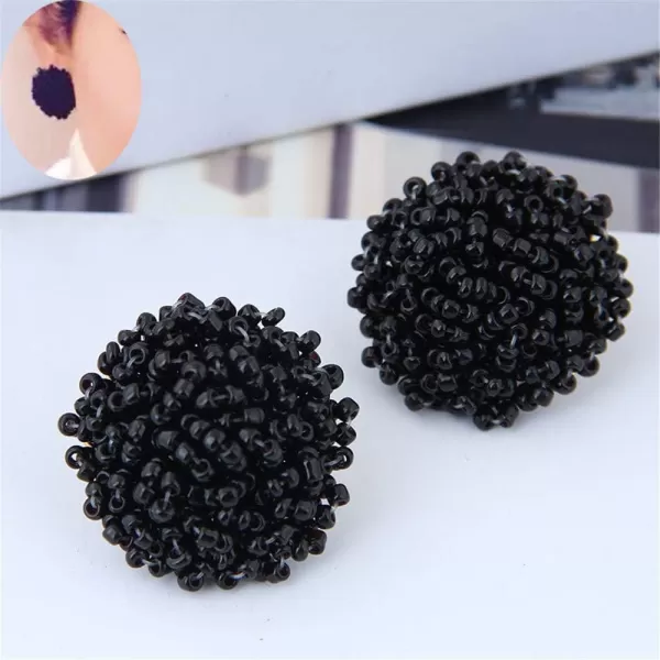 Boho Statement Beaded Stud Earrings for Women Teen Girls Piercing Ear Big Round Cuff Post Screw Back Bohemia Handmade Colorful Seed Mini Beads Cluster Wrap Whimsical Fashion Earrings Jewelryblack