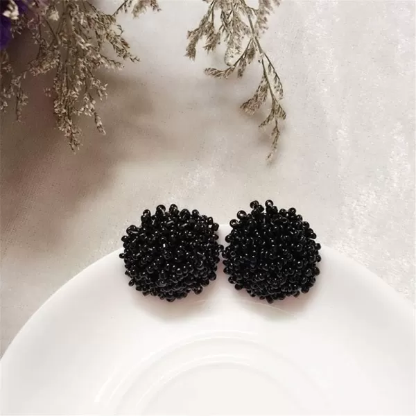 Boho Statement Beaded Stud Earrings for Women Teen Girls Piercing Ear Big Round Cuff Post Screw Back Bohemia Handmade Colorful Seed Mini Beads Cluster Wrap Whimsical Fashion Earrings Jewelryblack