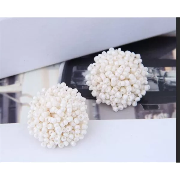 Boho Statement Beaded Stud Earrings for Women Teen Girls Piercing Ear Big Round Cuff Post Screw Back Bohemia Handmade Colorful Seed Mini Beads Cluster Wrap Whimsical Fashion Earrings Jewelrybeige