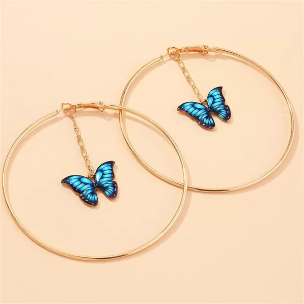 Butterfly Dangle Big Hoop Earrings for Women Girls 14K Gold Plated Large Loop Earring Tassel Chain Drop Elegant Insect Animal Jewelry 70mm BlueButterfly Dangle Big Hoop Earrings for Women Girls 14K Gold Plated Large Loop Earring Tassel Chain Drop Elegant Insect Animal Jewelry 70mm Blue