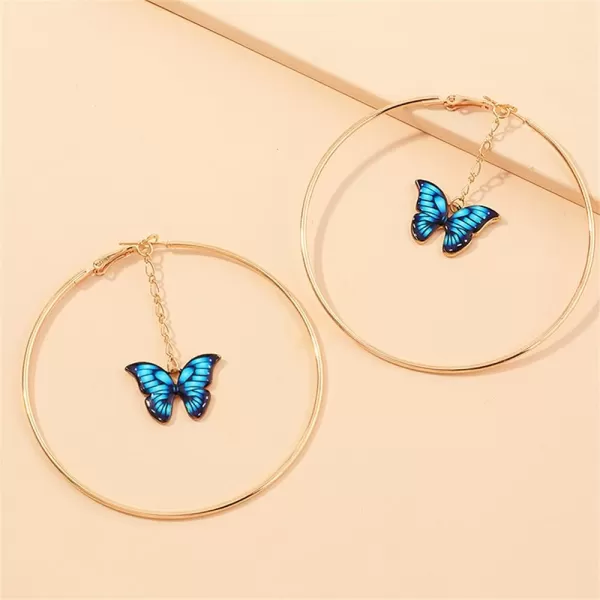 Butterfly Dangle Big Hoop Earrings for Women Girls 14K Gold Plated Large Loop Earring Tassel Chain Drop Elegant Insect Animal Jewelry 70mm BlueButterfly Dangle Big Hoop Earrings for Women Girls 14K Gold Plated Large Loop Earring Tassel Chain Drop Elegant Insect Animal Jewelry 70mm Blue