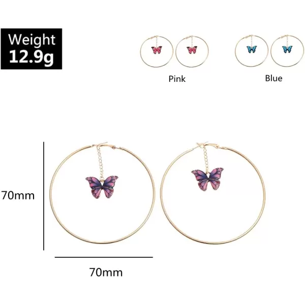 Butterfly Dangle Big Hoop Earrings for Women Girls 14K Gold Plated Large Loop Earring Tassel Chain Drop Elegant Insect Animal Jewelry 70mm BlueButterfly Dangle Big Hoop Earrings for Women Girls 14K Gold Plated Large Loop Earring Tassel Chain Drop Elegant Insect Animal Jewelry 70mm Blue