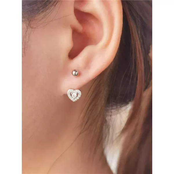 CZ Bezel Heart Dangle Ball Half Small Piercing Hoop Stud Earrings for Women Girls Sterling Silver Crystal Love Drop Cartilage Huggie Hoops Tragus Curved Barbell Daith Rook Ear Body Ring 20GSilver