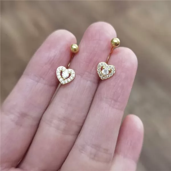 CZ Bezel Heart Dangle Ball Half Small Piercing Hoop Stud Earrings for Women Girls Sterling Silver Crystal Love Drop Cartilage Huggie Hoops Tragus Curved Barbell Daith Rook Ear Body Ring 20GGold