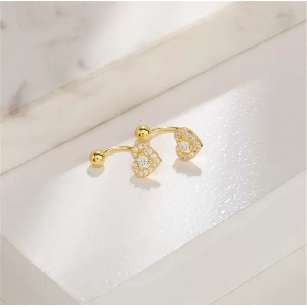 CZ Bezel Heart Dangle Ball Half Small Piercing Hoop Stud Earrings for Women Girls Sterling Silver Crystal Love Drop Cartilage Huggie Hoops Tragus Curved Barbell Daith Rook Ear Body Ring 20GGold