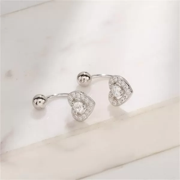 CZ Bezel Heart Dangle Ball Half Small Piercing Hoop Stud Earrings for Women Girls Sterling Silver Crystal Love Drop Cartilage Huggie Hoops Tragus Curved Barbell Daith Rook Ear Body Ring 20GSilver