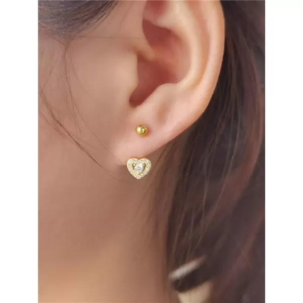 CZ Bezel Heart Dangle Ball Half Small Piercing Hoop Stud Earrings for Women Girls Sterling Silver Crystal Love Drop Cartilage Huggie Hoops Tragus Curved Barbell Daith Rook Ear Body Ring 20GGold