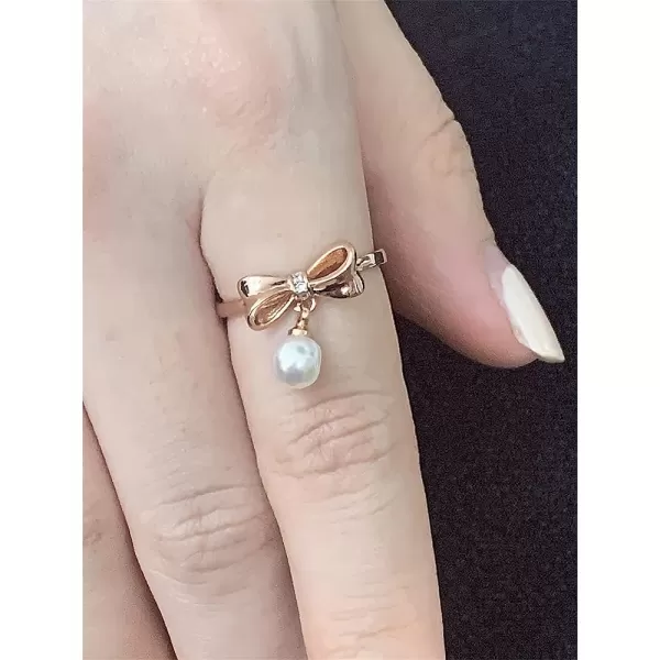 CZ Bow 14K Rose Gold Plated Engagement Promise Ring for Women Girls Butterfly Imitation 8mm Pearl Charm Drop Adjustable Open Band Finger Rings Comfort Fit Elegant Wedding Birthday Party GiftCZ Bow 14K Rose Gold Plated Engagement Promise Ring for Women Girls Butterfly Imitation 8mm Pearl Charm Drop Adjustable Open Band Finger Rings Comfort Fit Elegant Wedding Birthday Party Gift