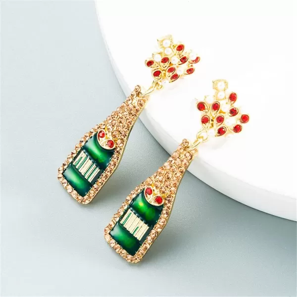CZ Champagne Bottle Dangle Earrings for Women Girls Handmade Rhinestone Crystal Stud Celebration Statement Drop Dangling Dainty Wedding Birthday Christmas Party Jewelry Cute GiftsRed